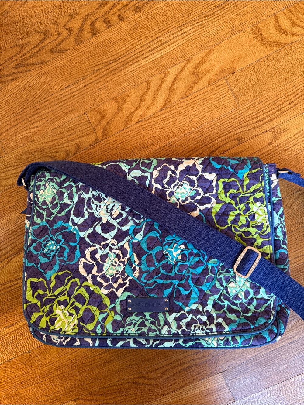 Quilted Floral Crossbody Messenger Bag - Navy, Teal & Lime. New with tag